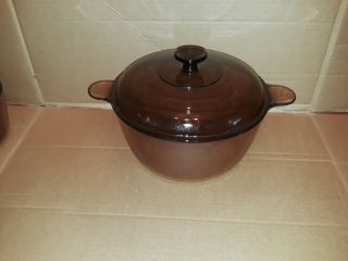 Vintage Corning Ware Visions Amber 4.  5 L 5 Quart Dutch Oven With Lid