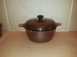 Vintage Corning Ware Visions Amber 4.  5 L 5 quart Dutch Oven with lid 2