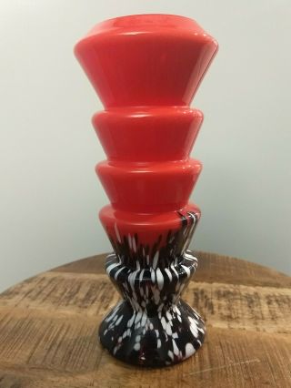 Vintage Czechoslovakia Art Glass Vase Orange And Multi - Color Splash