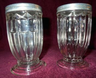 Vintage Clear Glass,  Ribbed Salt And Pepper Shakers,  Unmarked,  Parfait Shape
