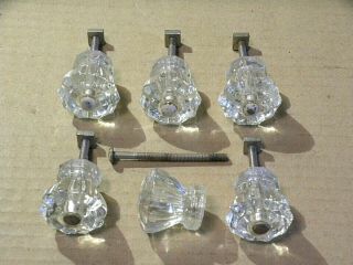 (6) Vintage Glass Drawer Pulls / Knobs - - Screws
