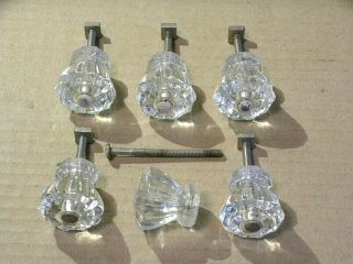 (6) VINTAGE GLASS DRAWER PULLS / KNOBS - - SCREWS 2