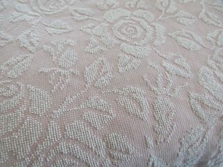 Vintage Chenille Bed Spread 96 " X 112 " Pastel Roses Ball Fringe Nce One
