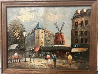 Vintage French Impressionist Burnett Signed Moulin Rouge Paris Oil Painting