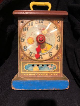 Vintage Wood 1962 Fisher - Price Tick - Tock Teaching Musical Toy Clock 997 -