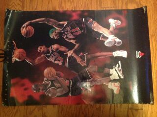 Vintage Jordan,  Pippen,  Rodman Running Of The Bulls Poster 1996 Chicago Bulls