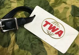 Vintage 60s - 70s Twa Trans World Airlines Luggage Suitcase Bag Tag W/leatherstrap