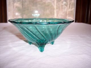 Vintage Jeannette Glass Ultramarine Swirl 5 1/2 " Three Toed Open Candy Dish