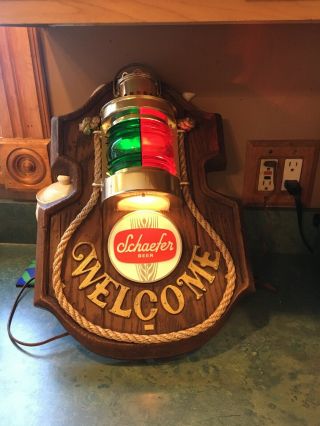 Vintage Schaefer Welcome Beer Light Sign Nautical Red & Green Lantern