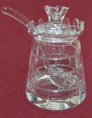Vintage Crystal Jam Jar With Spoon 4 " H X 3 1/4 " Dia 10 Oz