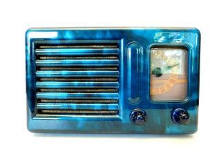 Vintage 1940s Martian Art Deco & Blue Swirled Catalin Colors Bakelite Tube Radio