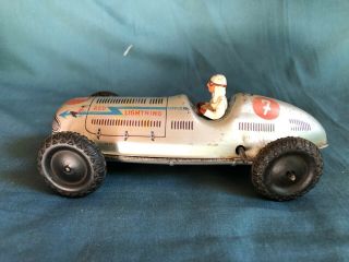 Vintage Tippco Red Lightning Racer Tin wind - up Toy Race Car 2
