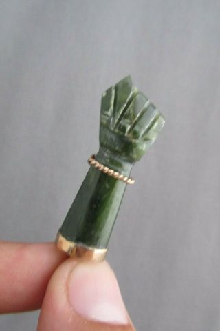 Vintage African Hand Carved Green 3d Jade Figa Fist Hand Pendant