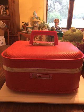 Vintage Jc Penny Make Up Cosmetic Case Traveling Suitcase Coral/orange
