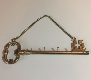 Vintage Mid Century Brass Skeleton Key Wall Key Holder Rack Italy