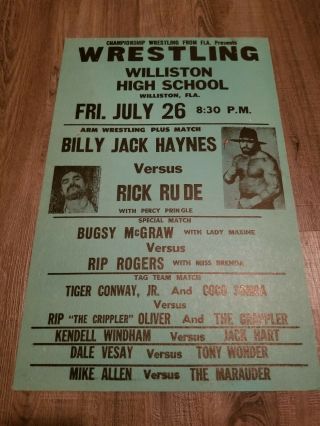 Vintage Nwa Florida Championship Wrestling Poster 1985 Rick Rude Billy Jack