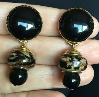 Fab Vtg 80 90s Italy Runway Couture Designer Signed Lucite Drop Bead Earrings