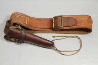 Vintage Hunter Leather Hand Tooled Floral Cartridge Gun Belt W/ 22 Pistol Holder