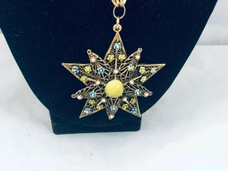 Vtg.  Art Arthur Pepper Yellow & Green Enamel Flower/star Necklace