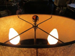 VTG Mid Century Candlestick Lamp Oval Fiberglass Shade & Amber Glass Finial 3