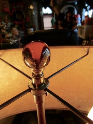 VTG Mid Century Candlestick Lamp Oval Fiberglass Shade & Amber Glass Finial 4