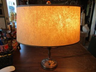 VTG Mid Century Candlestick Lamp Oval Fiberglass Shade & Amber Glass Finial 5
