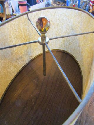 VTG Mid Century Candlestick Lamp Oval Fiberglass Shade & Amber Glass Finial 7
