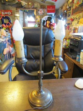 VTG Mid Century Candlestick Lamp Oval Fiberglass Shade & Amber Glass Finial 8