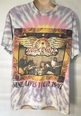 Vintage Aerosmith 1997 “nine Lives Tour” Concert T - Shirt Adult Large Tie Dye 90s