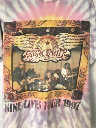 Vintage Aerosmith 1997 “Nine Lives Tour” Concert T - Shirt Adult Large Tie Dye 90s 5