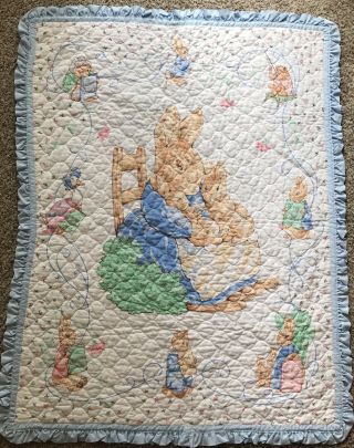 Vintage Peter Rabbit Beatrix Potter Baby Crib Comforter Quilted Ruffle Boy Girl
