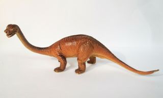 Vtg Brontosaurus Dinosaur Brown Yellow Rubber Toy Figure