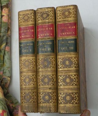 1868,  3 Vol,  History Of The American Civil War By John W Draper,  3/4 Leather Vg