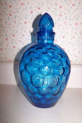 Vintage Large Cobalt Blue Glass Bottle Jar With Glass Stopper Circle Thumbprint