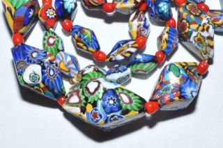 Wonderful Vintage Millefiori Glass Bead Necklace With Diamond Shaped Beads