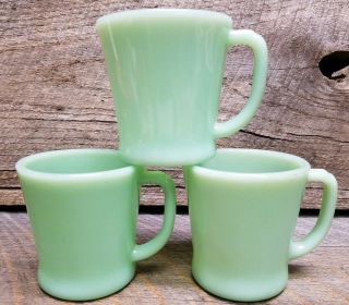 3 - Vintage Jadeite Green Fire King D Handle Mugs - Coffee Cups