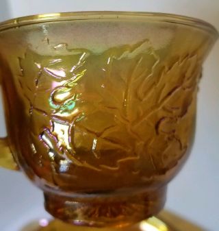 Vintage Indiana Iridescent Marigold Carnival Glass Punch Bowl Set Harvest Grape 3