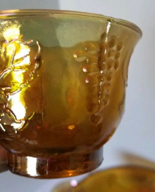 Vintage Indiana Iridescent Marigold Carnival Glass Punch Bowl Set Harvest Grape 4
