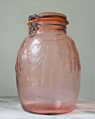 Pink Crownford Giftware Italian Glass Canister With Hinged Lid 1983 Vintage Gal