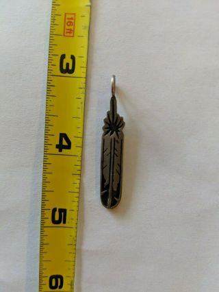 1 Piece Vintage Oxidized Silver Base Metal Pendant Feather Marked Indian