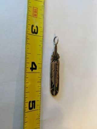 1 Piece Vintage Oxidized Silver Base Metal Pendant Feather Marked Indian 2