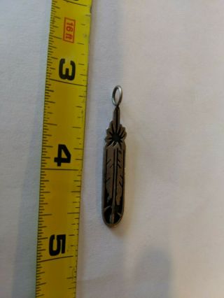 1 Piece Vintage Oxidized Silver Base Metal Pendant Feather Marked Indian 3