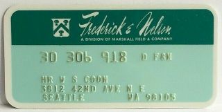 Frederick & Nelson Charge Plate Vintage Credit Card Seattle Wa Department Store