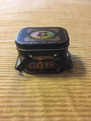 Vintage " Singer Sewing Machine " Square Metal Tin Box - Double Handle Style