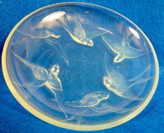 Vintage Sabino Paris Round Opalescent Glass Ring Tray Or Bowl W/ Swallow Birds