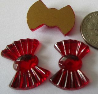 15 Vintage German Glass Red Fluted Bowtie Stones 18mm X 12mm