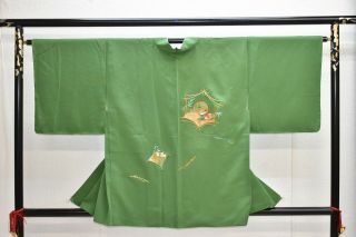 Vintage Silk Kimono Jacket:embroidered Chrysanthemum/pine Tree Needle@yk64