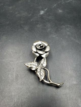Vintage Beau - Sterling Rose Flower Brooch Sterling Silver
