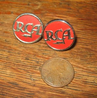 (2) Vintage Small Rca Meatball Emblem Badges Radio Microphone Amplifier