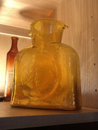 Vintage Blenko Art Glass Amber Water Bottle Pitcher